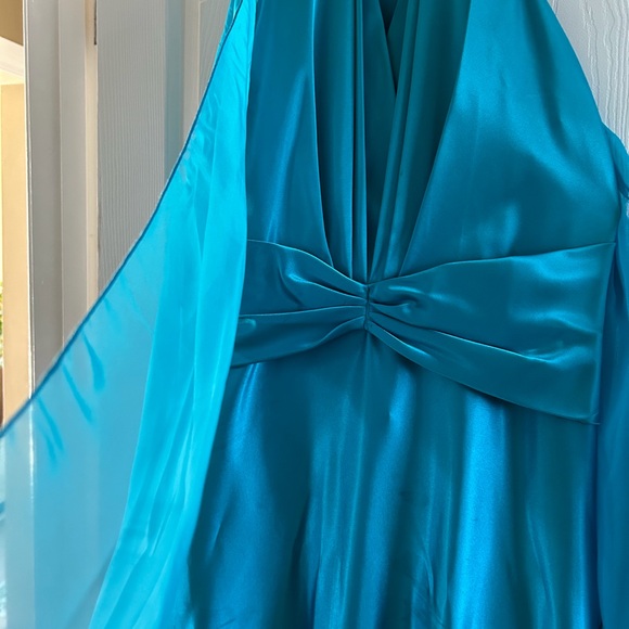 Teal Satin Halter Dress - Picture 6 of 7